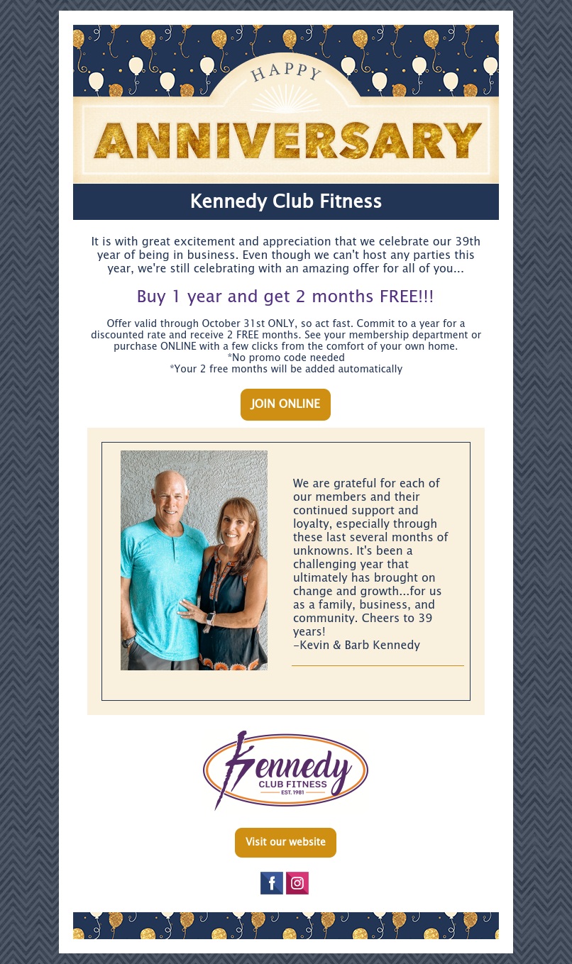 Kennedy Club Fitness Happy Anniversary 2020