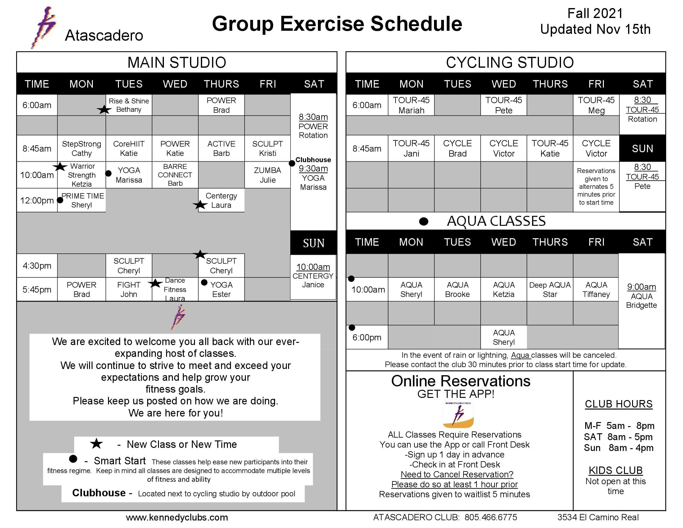 Kennedy Club Fitness Atascadero Group Exercise Schedule 11 09 2021